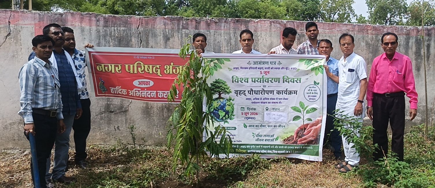 नगर परिषद अंजड़ के द्वारा पर्यावरण दिवस पर गुरु नानक उद्यान में वृक्षारोपण किया गया 